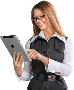 woman with ipad